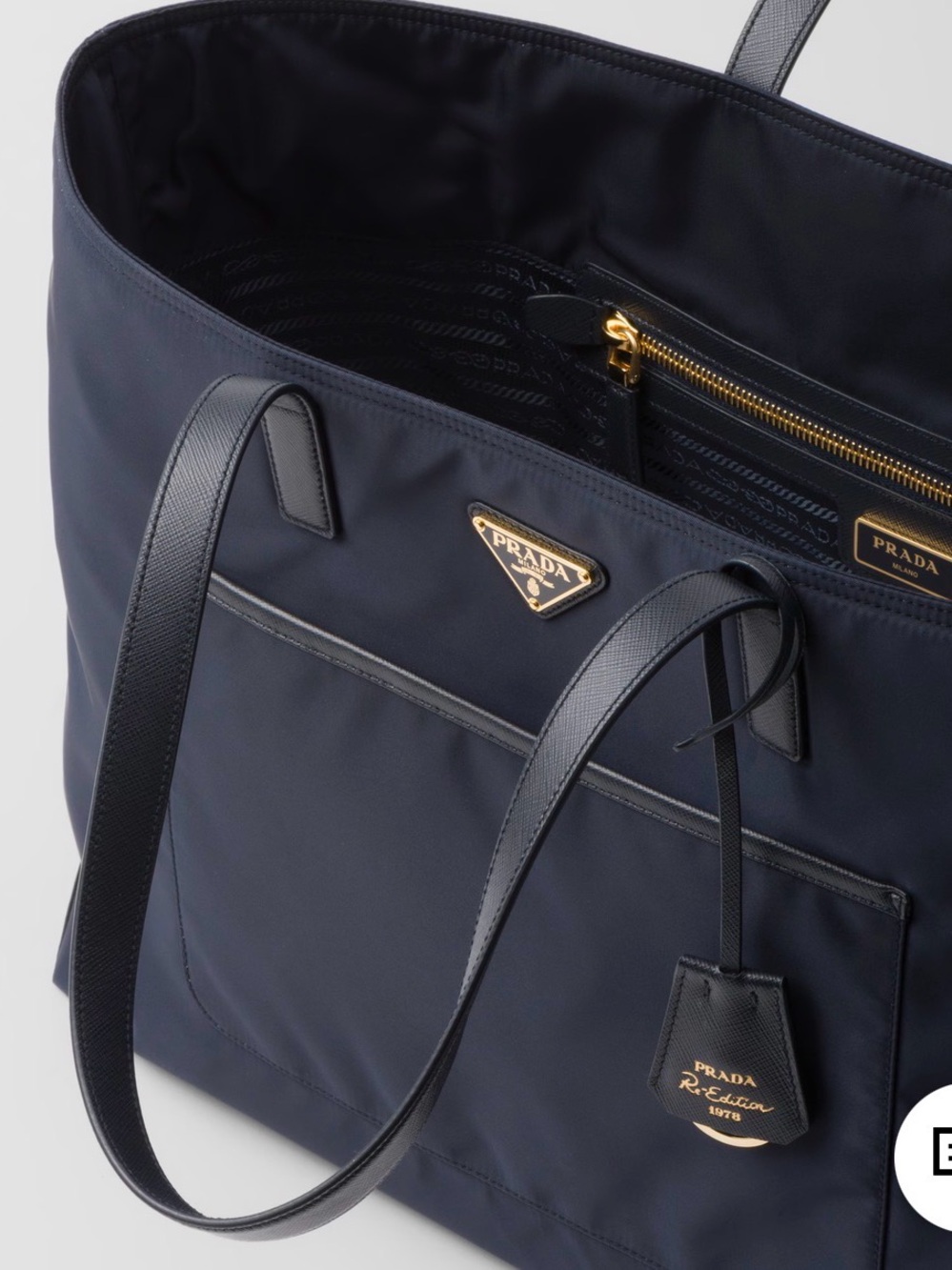 Prada Navy Nylon Tote with Leather Handles and Gold Logo - Picture 2 of 6